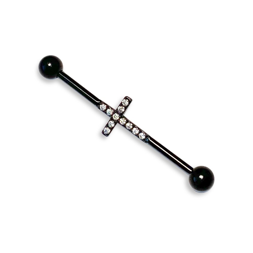 Piercing industrial cruz negro con circonias ZUK Lleida